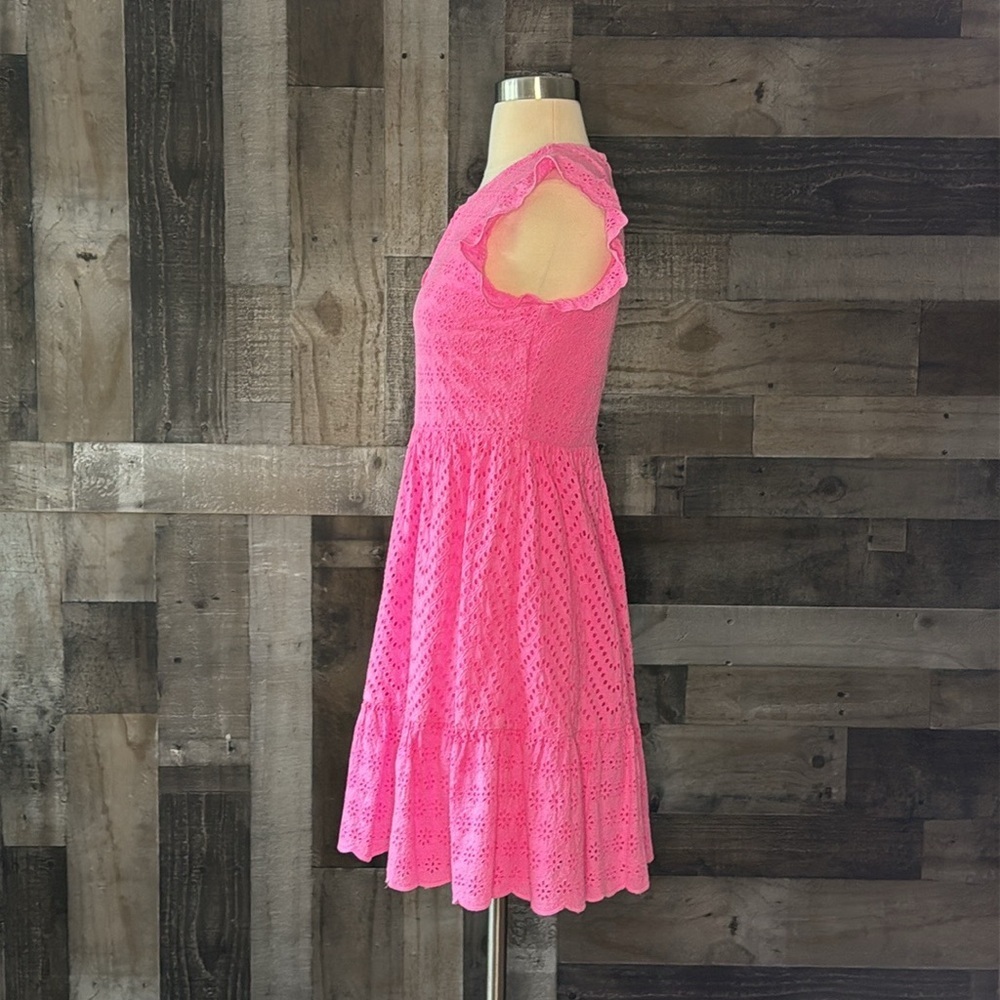 Vineyard Vines hot pink dress size 0 feminine floral eyelet lace Barbiecore - Picture 8 of 12